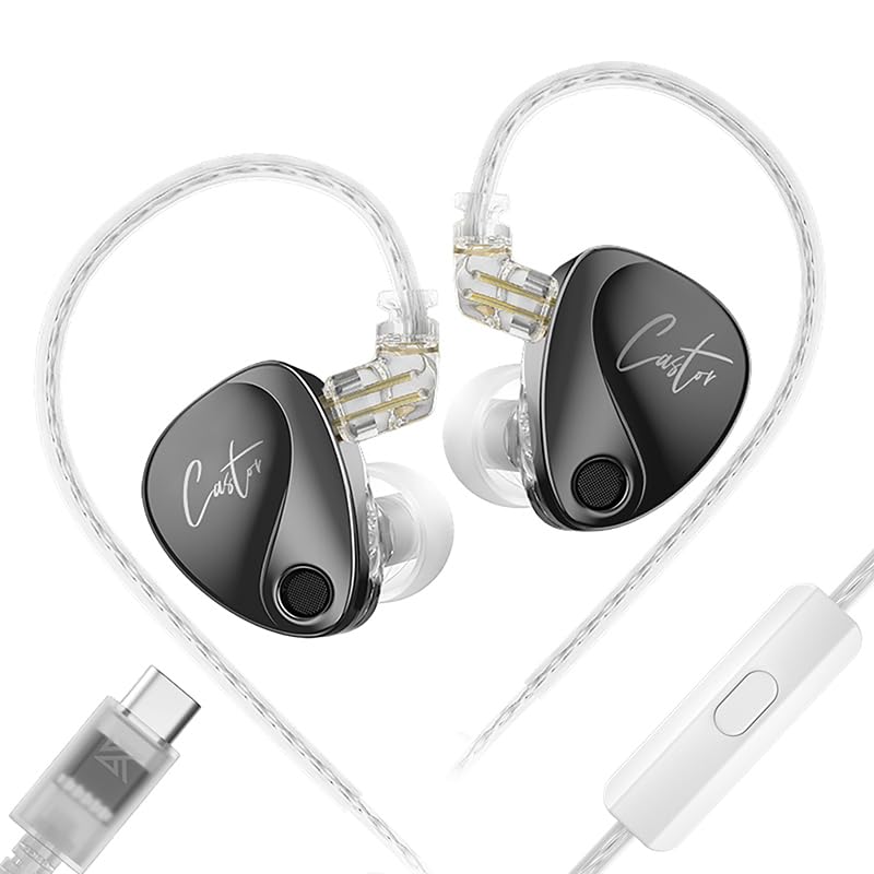 Image of in Ear Monitor Headphones, KZ Castor Improved Bass Wired Earbuds USB-C, Sound Tunable Noise Isolating IEMs, Dual DD Detachable Cable in Ears for Singers Musicians