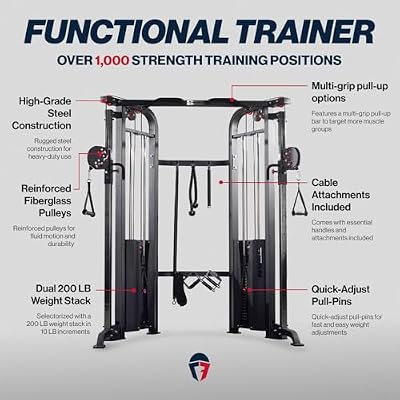 Titan Fitness Functional Trainer, Cable Crossover Machine with 200 LB Double Weight Stack, 2:1 Cable Pull Station, Home Gym Workout Weight Training Machine with Attachments