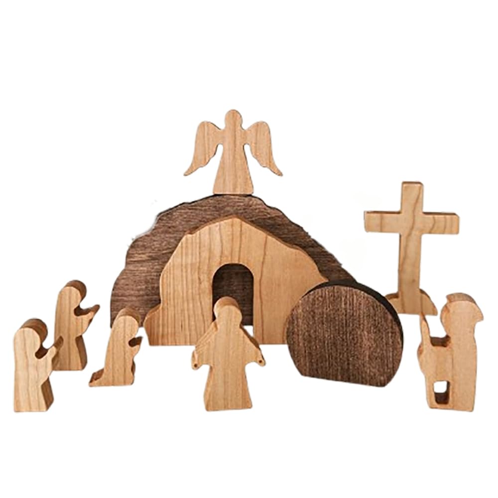 Ostern Deko Osterkrippe Osterdeko Holz Jesus Figur Christliche Easter Decoration Erzgebirge Holzkunst Bild Dekoration Osterpyramide Tischplatte MittelstüCk Christlich Katholische (G-Naturholzfarbe)