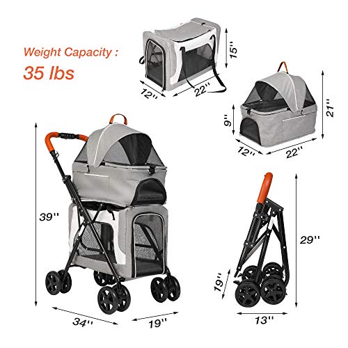 LUCKYERMORE Double Pet Stroller for 2 Dogs Cats Folding Portable Carrier Cage Detachable 3 in 1 Pet Stroller Dual Entry - Image 8