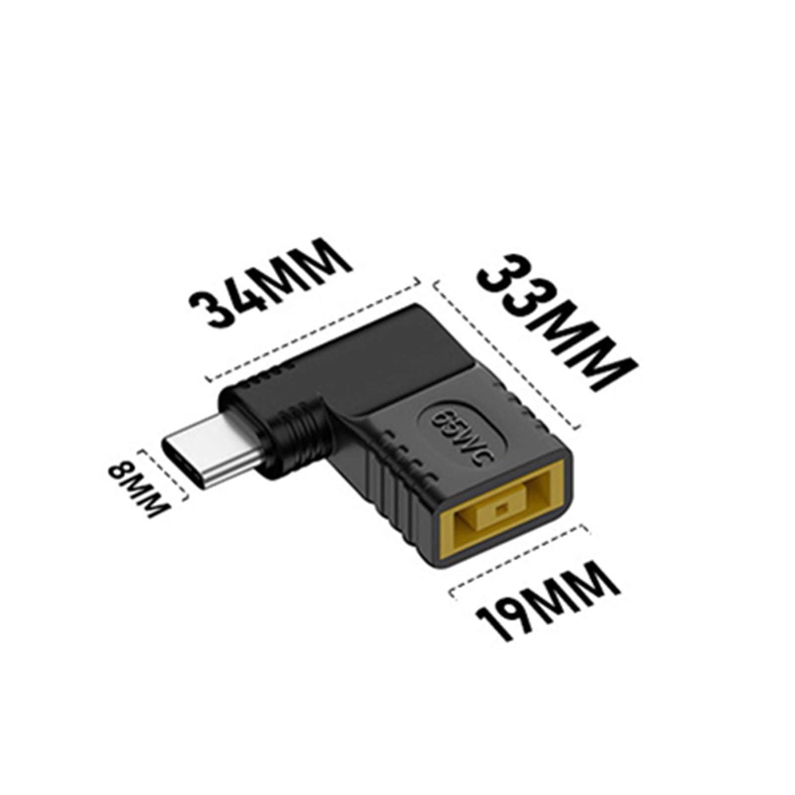 65W Square DC Power Charger to USB-C Type-C Connector Elbow 90° DC 12V-20.5V Charging Adapter for Lenovo B Z T E Series