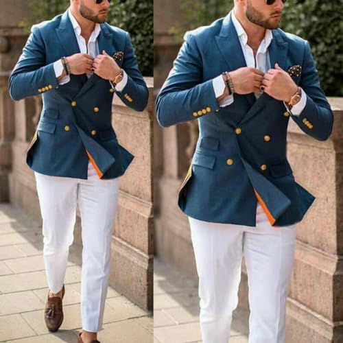 Men's Two Pieces Suit Business Casual Jacket and White Pants for Daily Leisure3