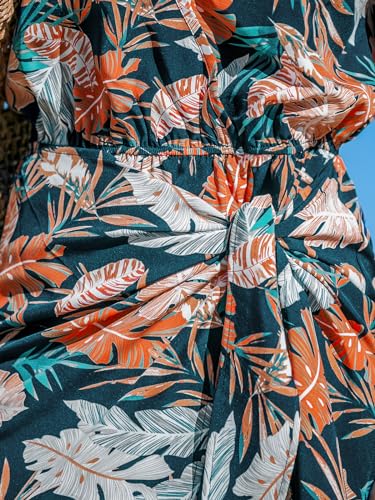 Image of CUPSHE Women's Mini Dress V Neck Tropical Leaf Sleeveless Wrap Belted Short Summer Beach Cover Up Dress