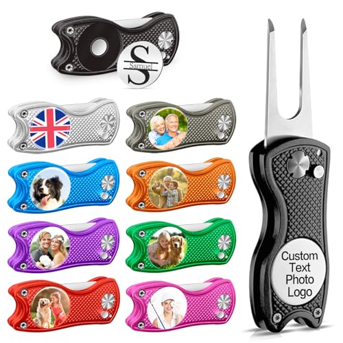 Custom Golf Pitchgabel Reparaturwerkzeug, magnetischer Ballmarker und Pop-Up-Taste, personalisiertes Golf-Zubehör, Geschenk für Männer und Frauen