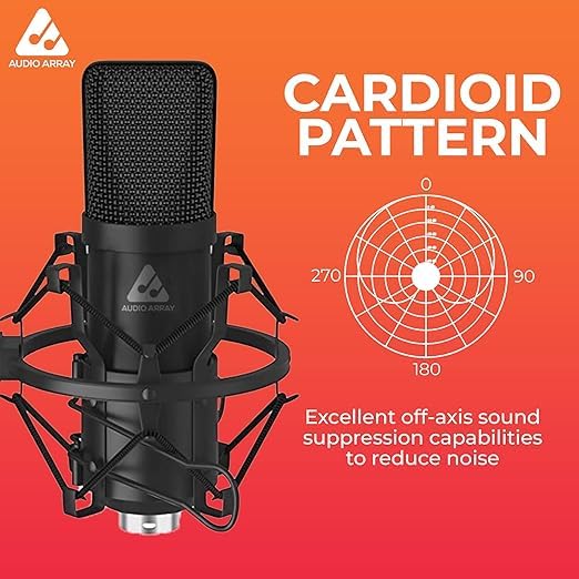 Image of Audio Array Professional Studio Bundle with 24-Bit /192kHz Audio Interface, 4 inch Studio Monitors, Condenser Mic & Stands | for Music Production, Podcasting, Dubbing, Recording & Audio Mixing - UB-01