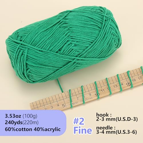 Image of LUCKY BALL Milk Cotton Yarn, 100g / 240 yd 60% Cotton 40% Acrylic #2 Fine Sport Yarn, Soft Crochet & Knitting Yarn for Amigurumi Dolls, Baby Items, Flowers, Hats, Sweaters, Blankets(Forest Green)