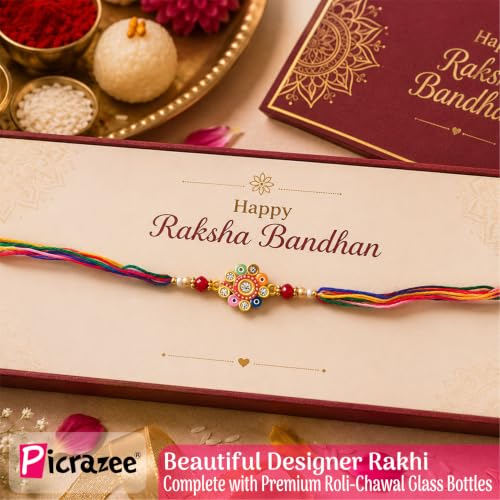 Image of PICRAZEE Rakhi Gift Combo for Brother | 12 inch Cushion, Mug, K-Ring, F-Magnet, Standee & Card