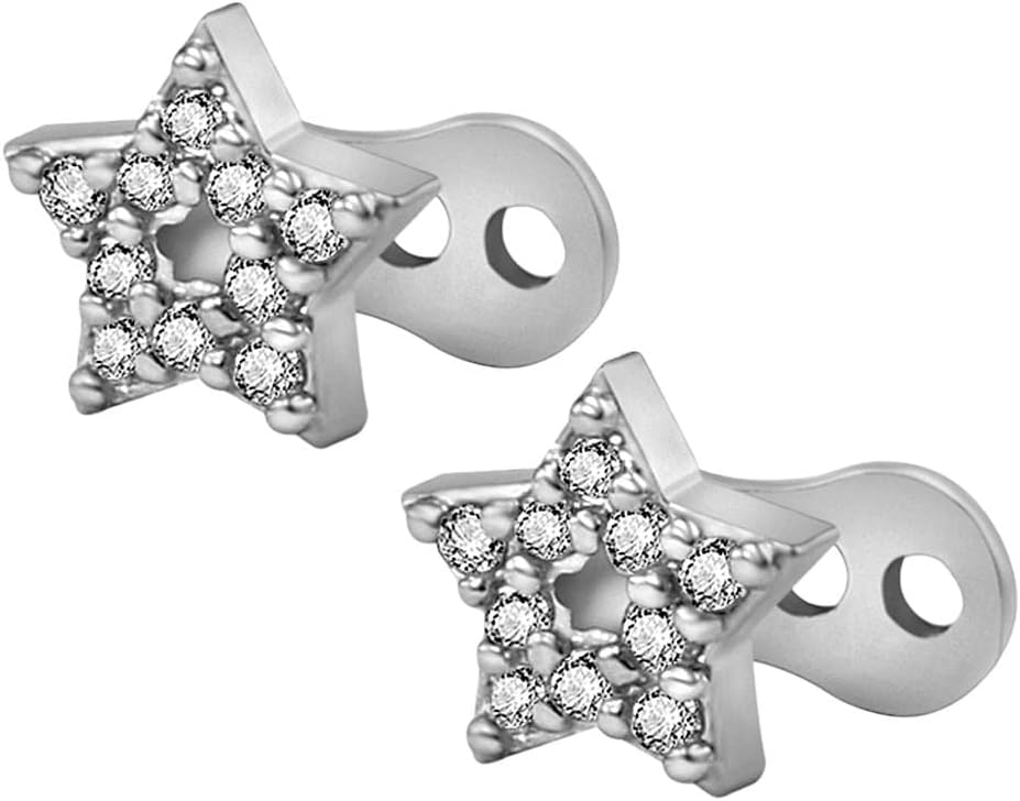 2pcs Dermal Anchor Tops and Base Titanium Steel Piercing Jewelry, Star