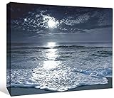 JP London LCNV2089 Moonlight Twilight Beach Cool Water Vacation 2" Thick Stretched Canvas Wall Art Mural, 46" x 34"