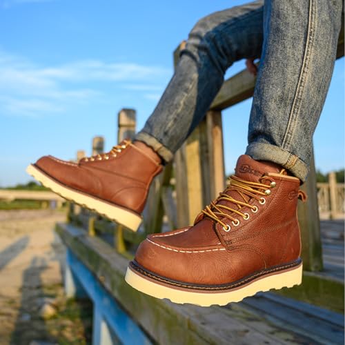 Image of Work Boots for Men - 6 Inch Wedge Soft Toe Mens Work Boots, Waterproof Construction Work Shoes