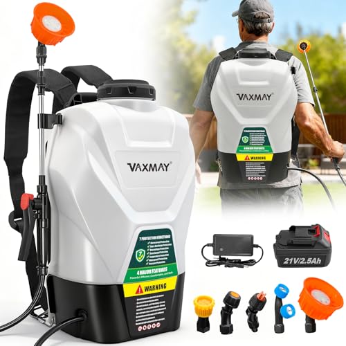 VAXMAY Backpack Sprayer 4.2 Gallon Battery Powered 100 PSI Electric Garden Sprayer Works with Makita 18V Battery Weed Lawn Yard Sprayer with 42 Telescopic Wand 5 Nozzles 2.5Ah Battery & Charger