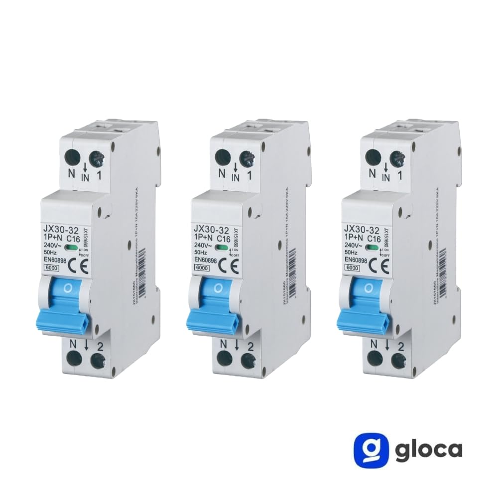 gloca Set 3 Interruttori Magnetotermici Automatici 1P+N 16A 220V 6KA 1 Modulo DIN C16