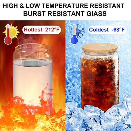 Lotfancy Drinking Glasses With Bamboo Lids And Glass Straw 4Pcs Set, 25Oz Beer Can Shaped Glass Cups, Beer Glasses, Iced Coffee Glasses For Boba Tea, Juice, Soda, Cocktail #TOP3