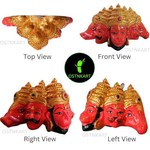 Image of Panchmukhi Hanuman Polyresin Orange, Size-L-12,W-5,H-7 cm for Door Entrance Hanuman ji Murti for House Warming Ceremony,Birthday,Diwali Gift