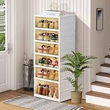 AOHMPT Foldable Storage Box - Clear Stackable Shoe Organizer with Lids - Large 6 Layer Shoe Rack Cabinet