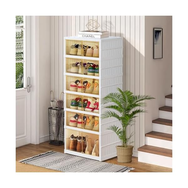 Foldable storage box clear stackable shoe organizer with lids large 6 layer shoe rack cabinet  urban country home decor