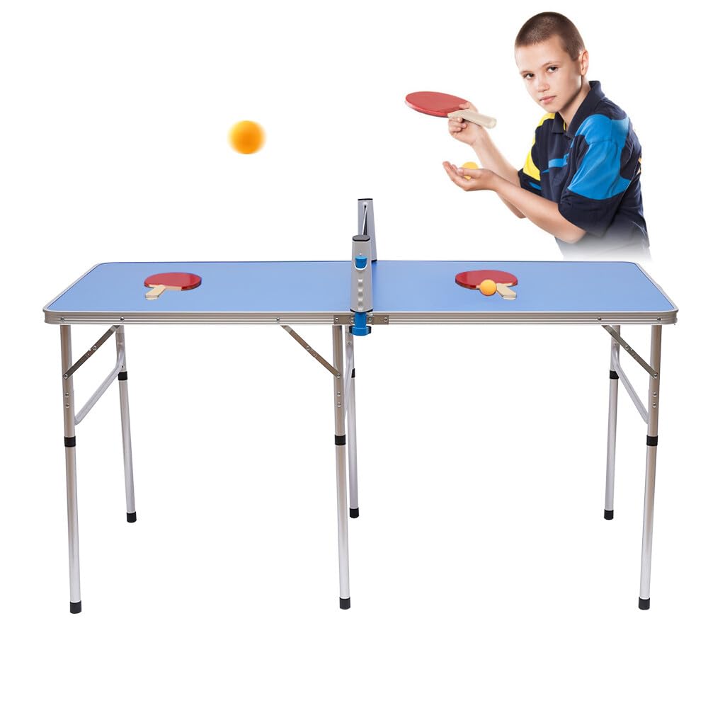 Tavolo da ping pong per esterni, pieghevole, con rete in MDF e lega di alluminio, 152 x 76 x 76 cm, con rete, racchette e palline per familiari o amici