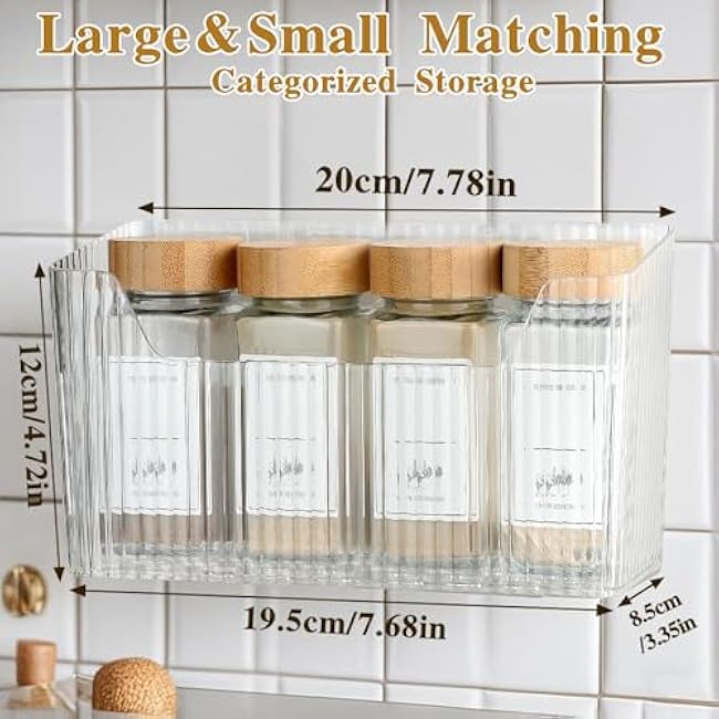 4PC Storage Organizer Bins Wall Mounted Organizer Basket, Shower Storage, Clear Plastic Makeup Organizer Adhesive Hanging Bin Floating Shelves for Bathroom/Kitchen/Pantry
