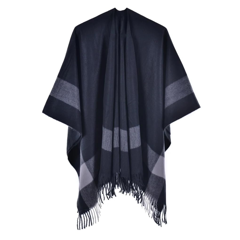 Chal grande de punto de doble cara para mujer, para otoño e invierno, clásico, cálido, poncho de punto