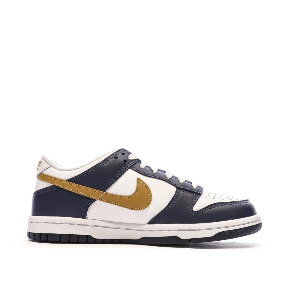 Nike Dunk Low Big Kids' Shoes (FB9109-111, White/Midnight Navy/Wheat) Size 7