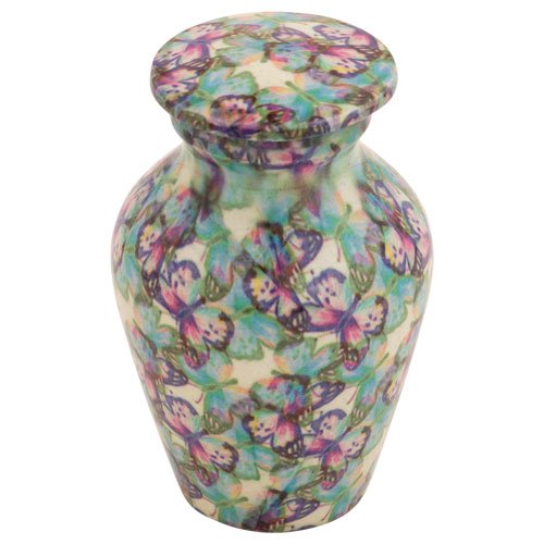 Butterfly Kaleidoscope Keepsake Cremation Urn for Ashes, Aluminum, Blue Urn, Keepsake Sized Cremation Urn, 3 Inches High