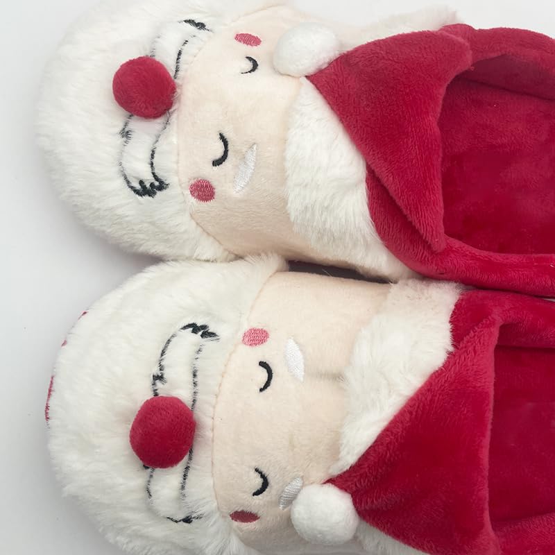 Santa Claus Plush Slippers, Christmas Fuzzy Slippers for Women Men, Father Christmas Non-Slip Cozy House Shoes4