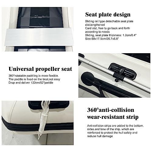 10FT Inflatable Boat,2-3Person Portable raft,2 Aluminum seat Board and 5 Aluminum Floor,3 Independent air Tubes,14 inch Large Float.No disassembly Required, Ultra Portable Design - Image 6