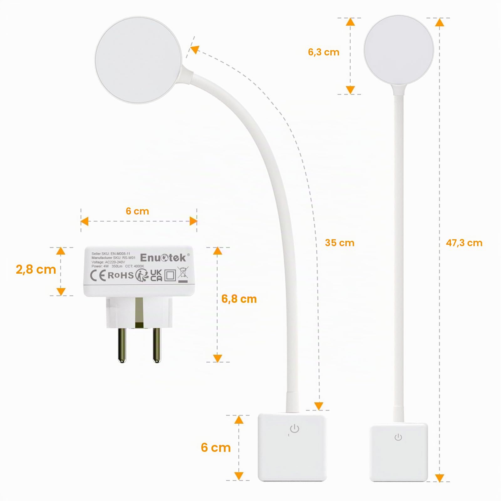 ENUOTEK Lampes Appliques de Lecture Chevet LED, 2 Pack