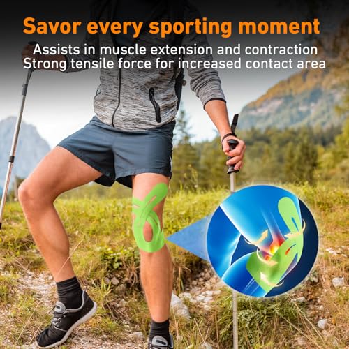 Image of PreCut Kinesiology Tape for Knees, 24PCS 4-Color Mixed Pack (Black, Beige, Blue, Green), KTQUICK Knee Tape for Knee Pain Relief Pre Cut, Original Cotton Tape, Waterproof & Hypoallergenic Latex-Free
