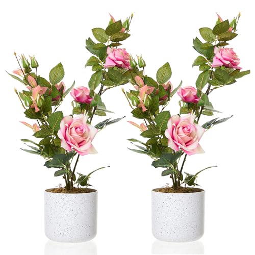 GAOMON Artificial Plants & Flowers in Pot Artificial Rose Flowers Potted Plant for Home or Office Decor