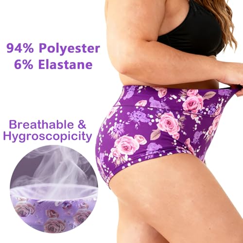 Image of Womens Underwear XL-5XL Plus Size Ladies Panties Mid High Waist Briefs for Woman Floral Print Pantys 6-Pack