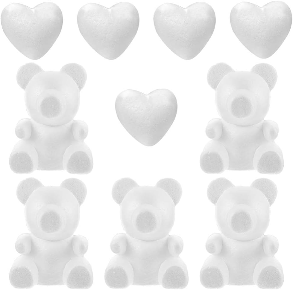 10Pcs Bear Heart Shaped Mould White DIY Craft Arranging for Valentines Day Wedding Party Decoration