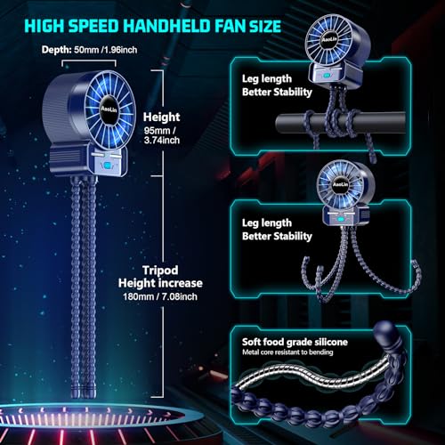 Image of 2 Pack Multifunctional Portable Stroller Fan 4 Speed 6600rpm High Speed Usb Rechargeable Personal Mini Handheld Fan Extended Tripod For Desktop Winding Kids Bed Treadmill Bike Golf Cart Outdoor Travel