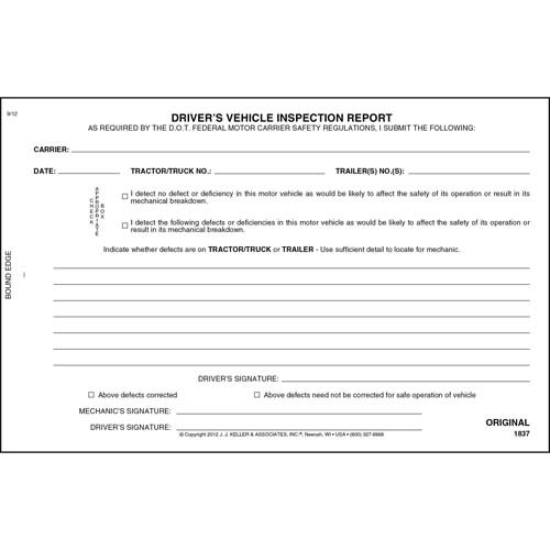 Simplified Driver's Vehicle Inspection Report 5-pk. - Horizontal Book Format with 31 Sets, 2-Ply Carbonless, 8.5" x 5.5", Meet FMCSR Requirements, J.