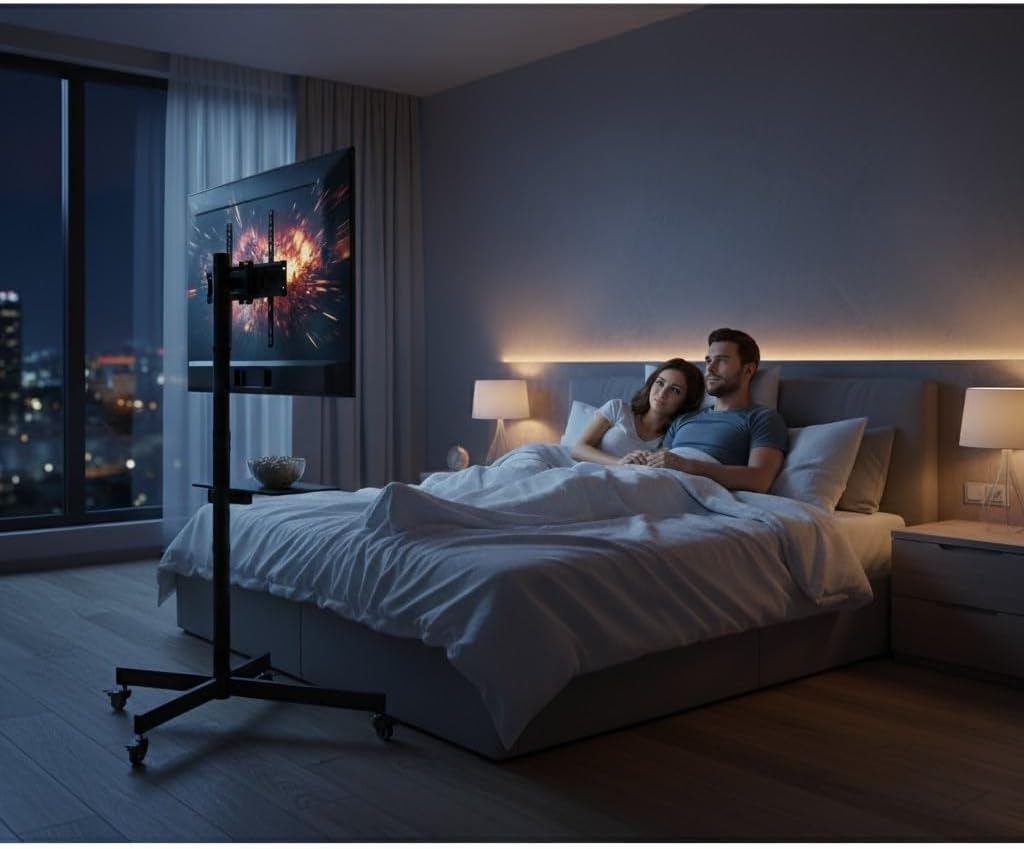 Heavy Duty Universal Mobile TV Cart TV Stand with Mount for 40-75 inch LED, LCD, Plasma Curved Displays up to 110 lbs, VESA 600 X 400 MM, Wide Base Dual Central Posts Max. Height 5FT 1.5M