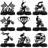 9 Pcs Dirt Bike Party Decorations Motorcycle Birthday Honeycomb Table Centerpiece Glitter Black Racing Theme Birthday Party Supplies Photo Booth Props