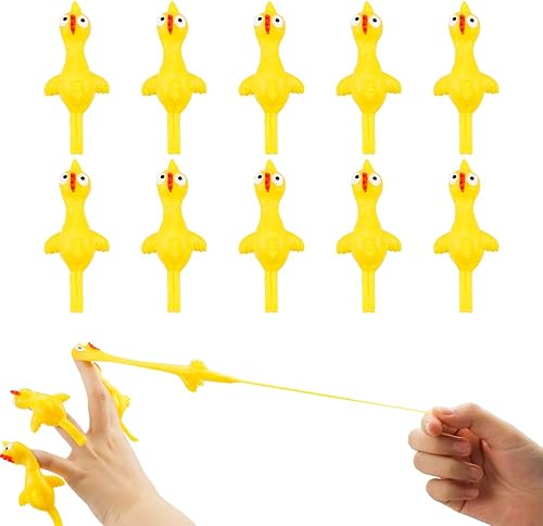 TCOTBE Paquete de 10 pollos con tirachinas, pollo volador, divertido juego de Navidad, juego elástico para niños y niñas, recuerdo de fiesta,