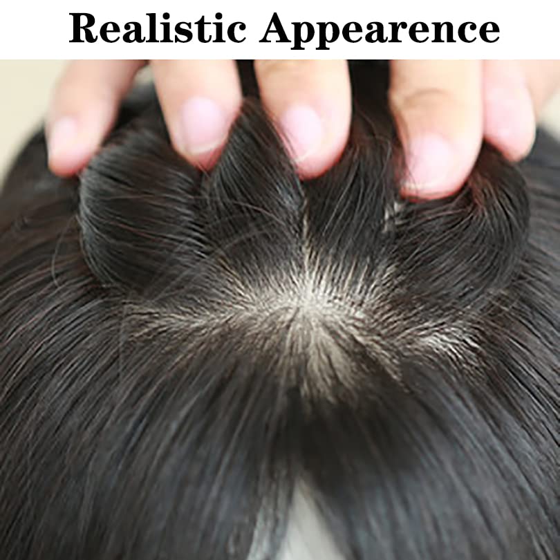 Natural Color Human Hair Topper Silk Skin Base Toupee Hairpiece 2cm PU Around Topper Virgin Hair Extensions 15x16cm (8inch)