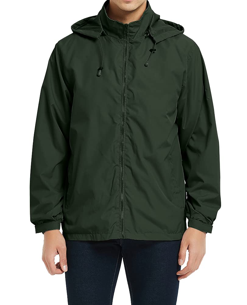 Mens Lightweight Windbreaker Waterproof Rain Jacket with Removable Hood