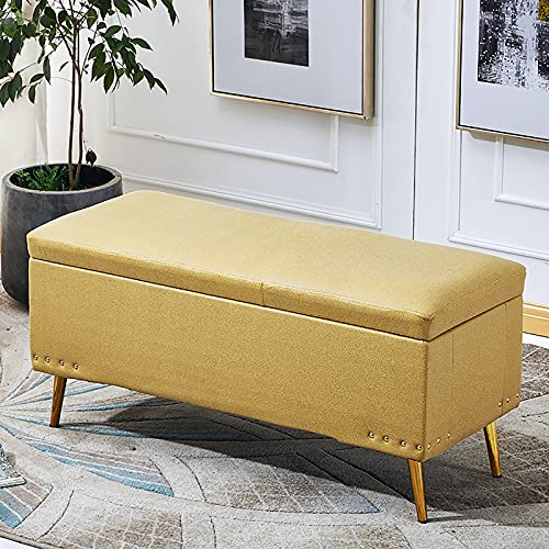 Tabouret de rangement en similicuir luxueux jaune pour sublimer votre salon moderne
