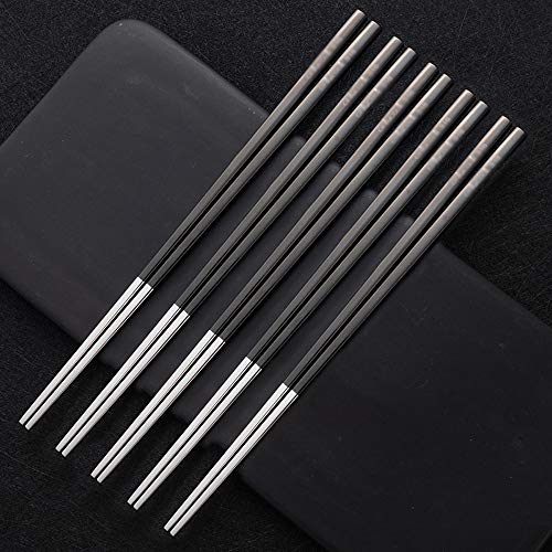 HYPPT Conjunto De Palillos Metálicos,5 Pares De Palillos Japoneses De Acero Inoxidable Reutilizables para Adultos Niños Principiantes Antideslizantes Lavavajillas Aislantes De Calor-Seguro