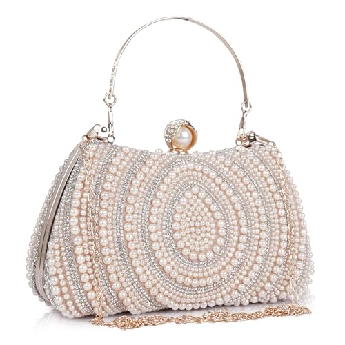 Image of Lady Quinton Pearl and Rhinestone Evening Clutch Bag, Bridal Party Handbag with Chain Strap