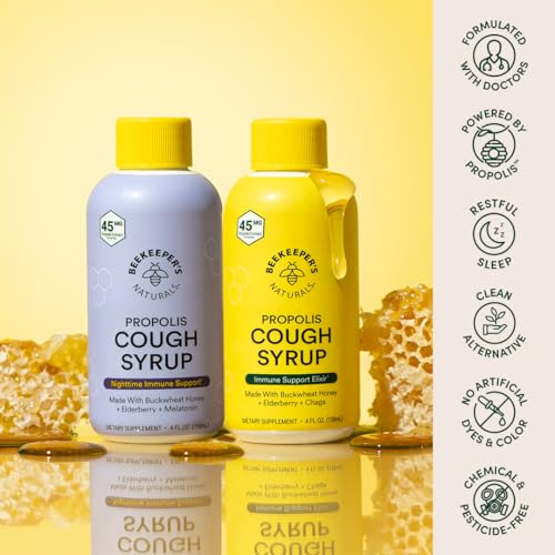 Image of Beekeeper's Naturals Honey Cough Syrup for Adults, Day & Night Value Pack | Adult Daytime & Nighttime Value Pack, Elderberry, Bee Propolis, Buckwheat Honey, Immune Support & Throat Soothing