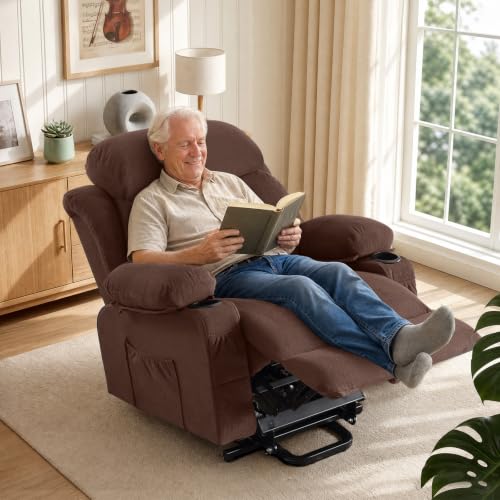 Image of BOSMILLER Electric Power Lift Recliner Chair Sofa with Massage and Heat for Elderly,Lift Chair with Cup Holder & Side Pockets for Living Room