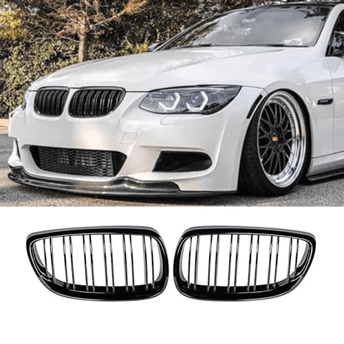BLWGROW Front Kidney Grille Glossy Black Compatible with 2006-2009 3 Series E92 & E93 Double Slats Grill Gloss Black