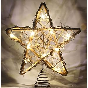 Christmas tree topper farmhouse christmas decor christmas tree decorations rattan natural christmas tree star with 10 warm led lights for rustic christmas ornaments holiday seasonal decoration 10 inch  urban country home decor