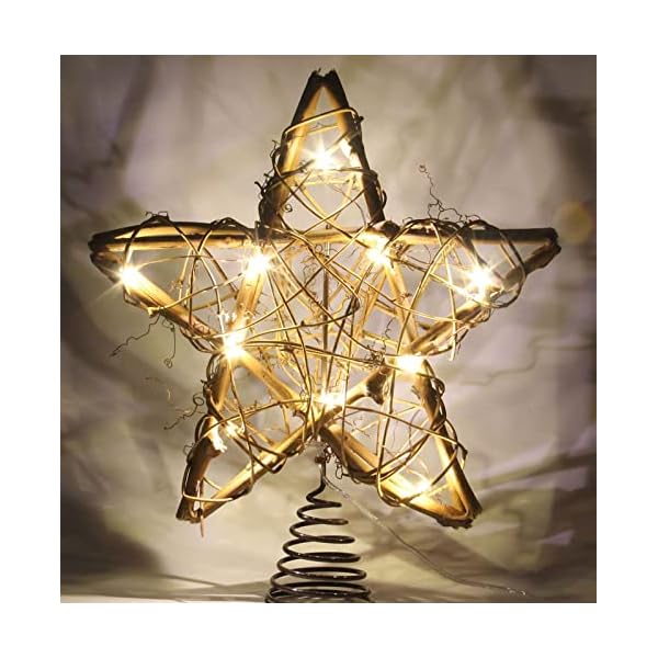 Christmas tree topper farmhouse christmas decor christmas tree decorations rattan natural christmas tree star with 10 warm led lights for rustic christmas ornaments holiday seasonal decoration 10 inch  urban country home decor