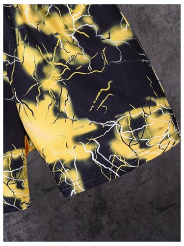 Image of GORGLITTER Boy's Summer Outfits Letter Print Short Sleeve T Shirts Elastic Waist Track Shorts 2 Piece Clothing Set Black and Yellow 13-14Y