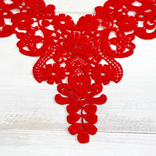 3 Pc Red/Black / White Embroidery Intertwined Vines Floral Lace Neckline Fabric Diy Collar Lace Fabrics For Sewing Supply Crafts（1 Styles 3 Colors） #TOP6