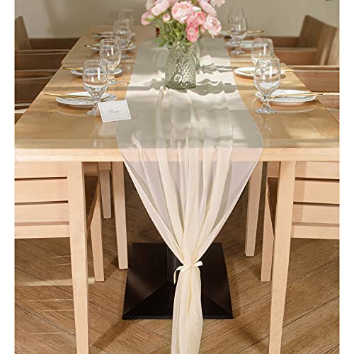 Vatin 29X122 Inches Chiffon Table Runner Charming Wedding Runner Sheer Bridal Shower Decorations, Birthday Party Decor- Cream,10Ft #TOP3